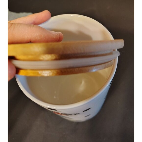 Ellen Studio Magenta Moth Ceramic Canister, Wooden Lid, Black White Polka Dots - Picture 4 of 5